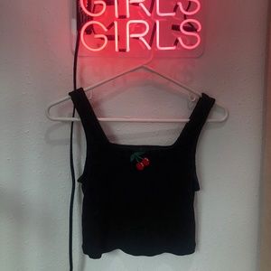 Black Crop Top with cherry embroider
